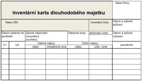 10. Inventární karta dlouhodobého majetku – vzor