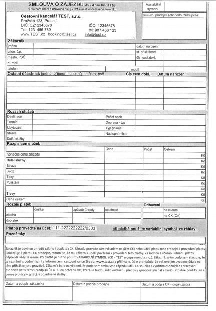 3. Příklad Smlouvy o zájezdu