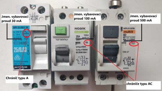 37. Různé typy proudových chráničů