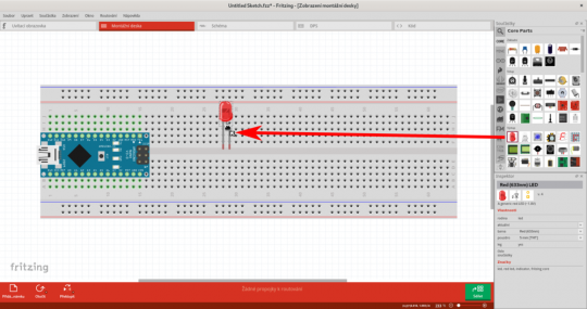 7. Fritzing – montážní deska – tažení součástky