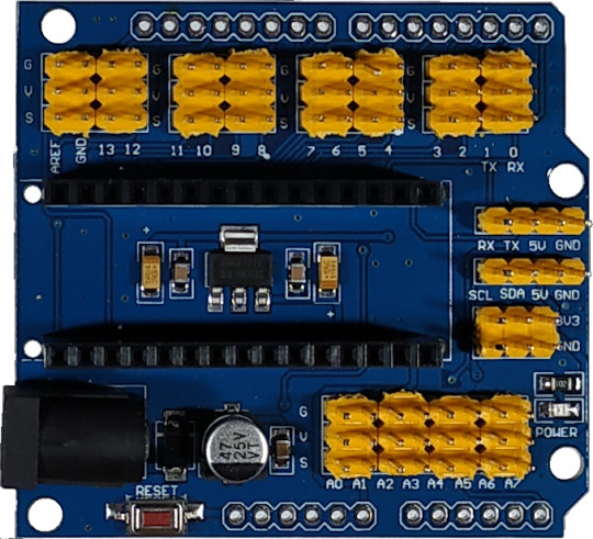 28. Rozšiřující shield pro Arduino Nano – pro připojení periferií s třípinovým konektorem