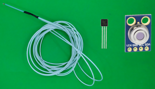 23. Senzory teploty – vlevo NTC termistor, uprostřed digitální čidlo Dallas, vpravo IR (I2C)