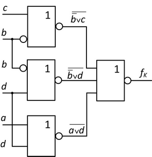 10. MNKF funkce f realizovaná hradly NOR.