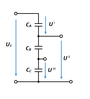 50. [Příklad č. 75] Výpočet napětí v obvodu s kondenzátory.