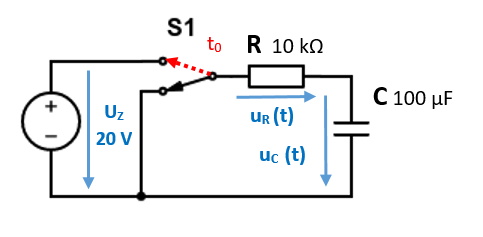 14. [Příklad č. 11] Obvod RC (nabíjení) – výpočet obvodových veličin