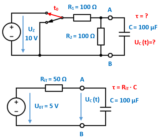 16. [Příklad č. 13] Obvod RC (nabíjení) – výpočet časové konstanty