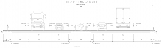 52. Příčný řez čtyřpruhovou dálnicí.