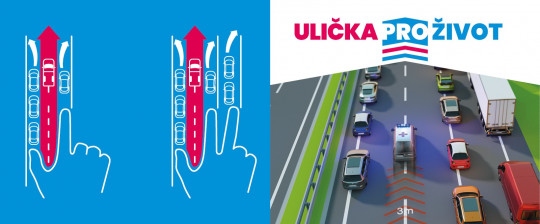 53. Tvorba nouzové uličky při dopravních kongescích (zácpách) na dálnicích (foto: MD ČR).