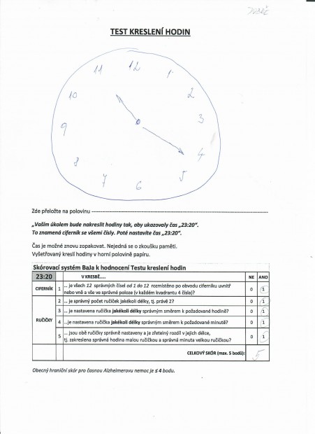 19. Test hodin – pacient bez kognitivní poruchy