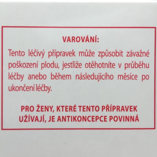 8. Fotografie krabičky léku s obsahem isotretinoinu s prokázaným teratogenním účinkem